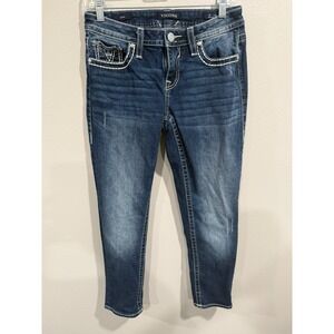 Vigoss Capri Jeans Women 6/25 Blue Denim Stretch Skinny Embroidered Heritage Fit